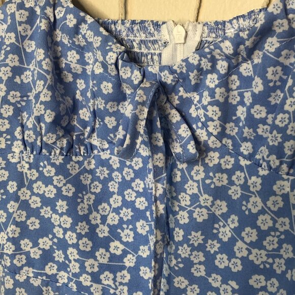 SHEIN Allover Blue & White Floral Print Ruched Bust Ruffle Hem Cami Dress S - Picture 2 of 13